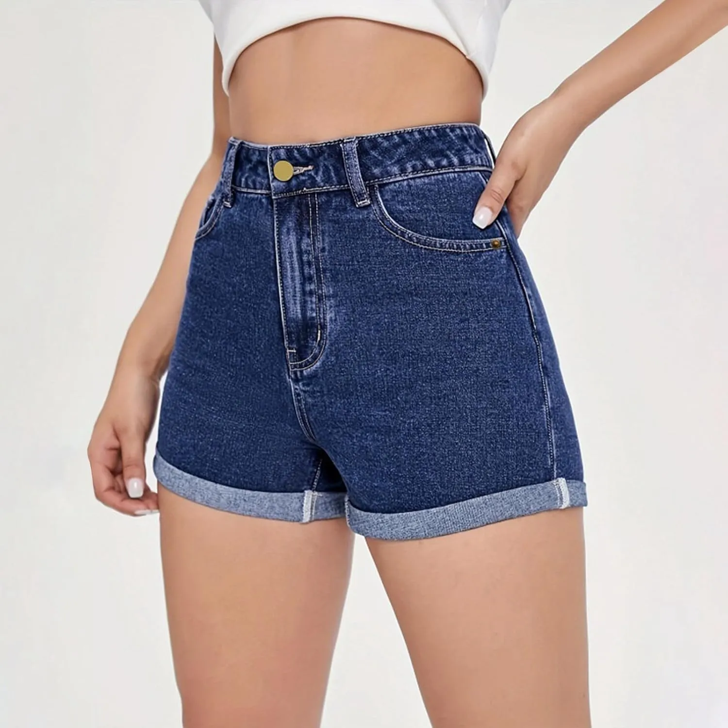 Womens Mid-High Waisted Ripped Denim Jean Shorts Cutoff Stretchy 2025 Summer Casual Beach Wide Leg Hot Short Pants