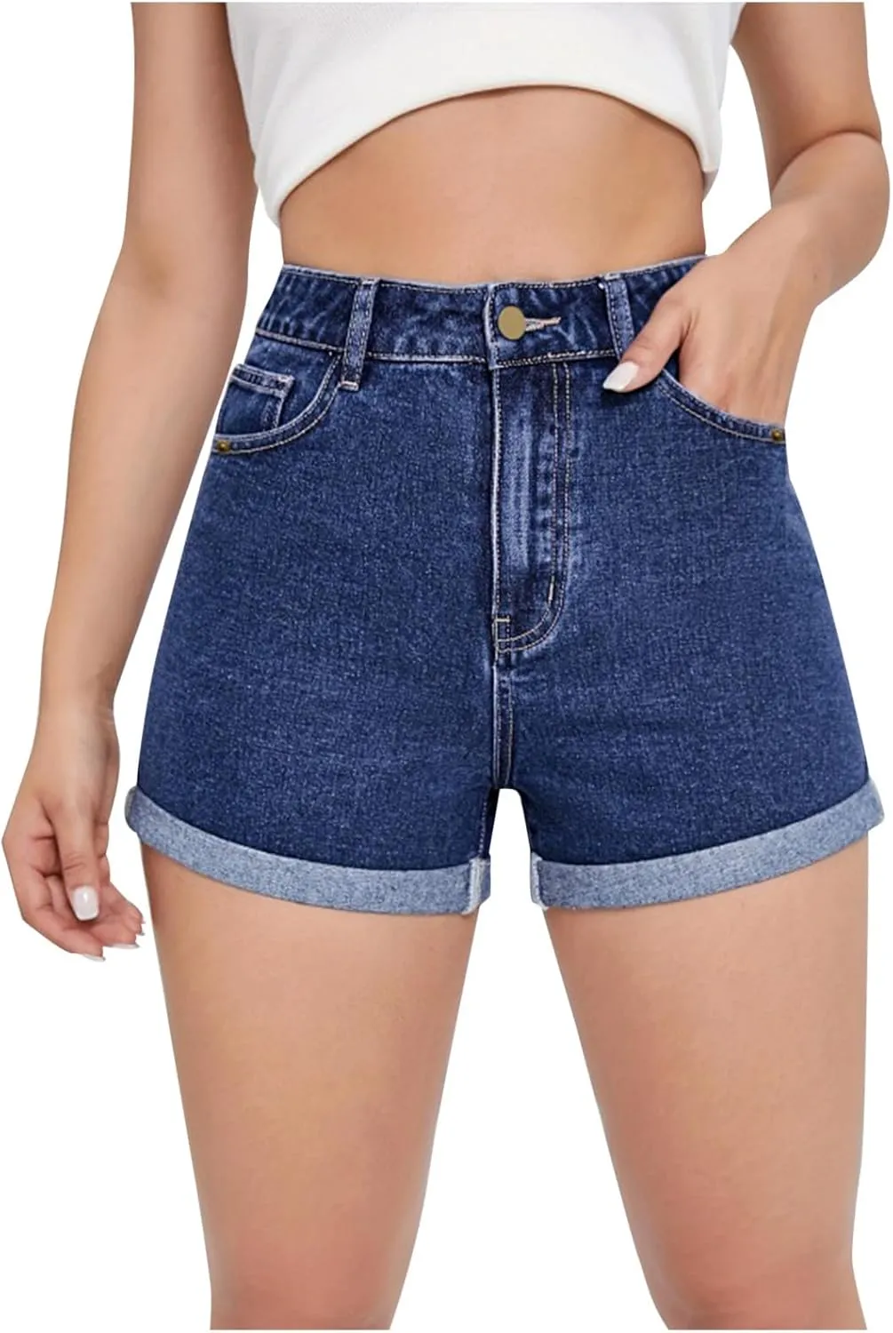 Womens Mid-High Waisted Ripped Denim Jean Shorts Cutoff Stretchy 2025 Summer Casual Beach Wide Leg Hot Short Pants