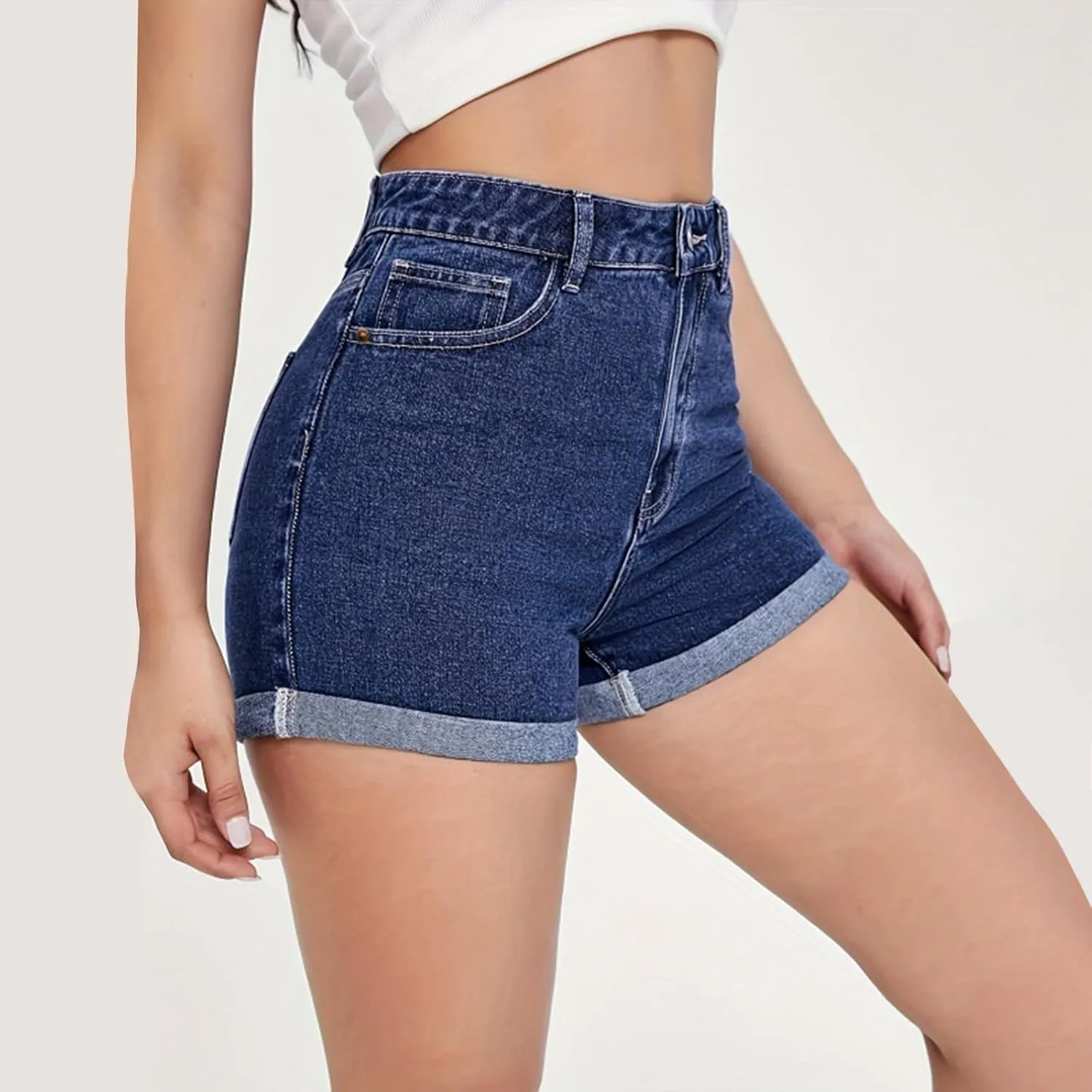 Womens Mid-High Waisted Ripped Denim Jean Shorts Cutoff Stretchy 2025 Summer Casual Beach Wide Leg Hot Short Pants