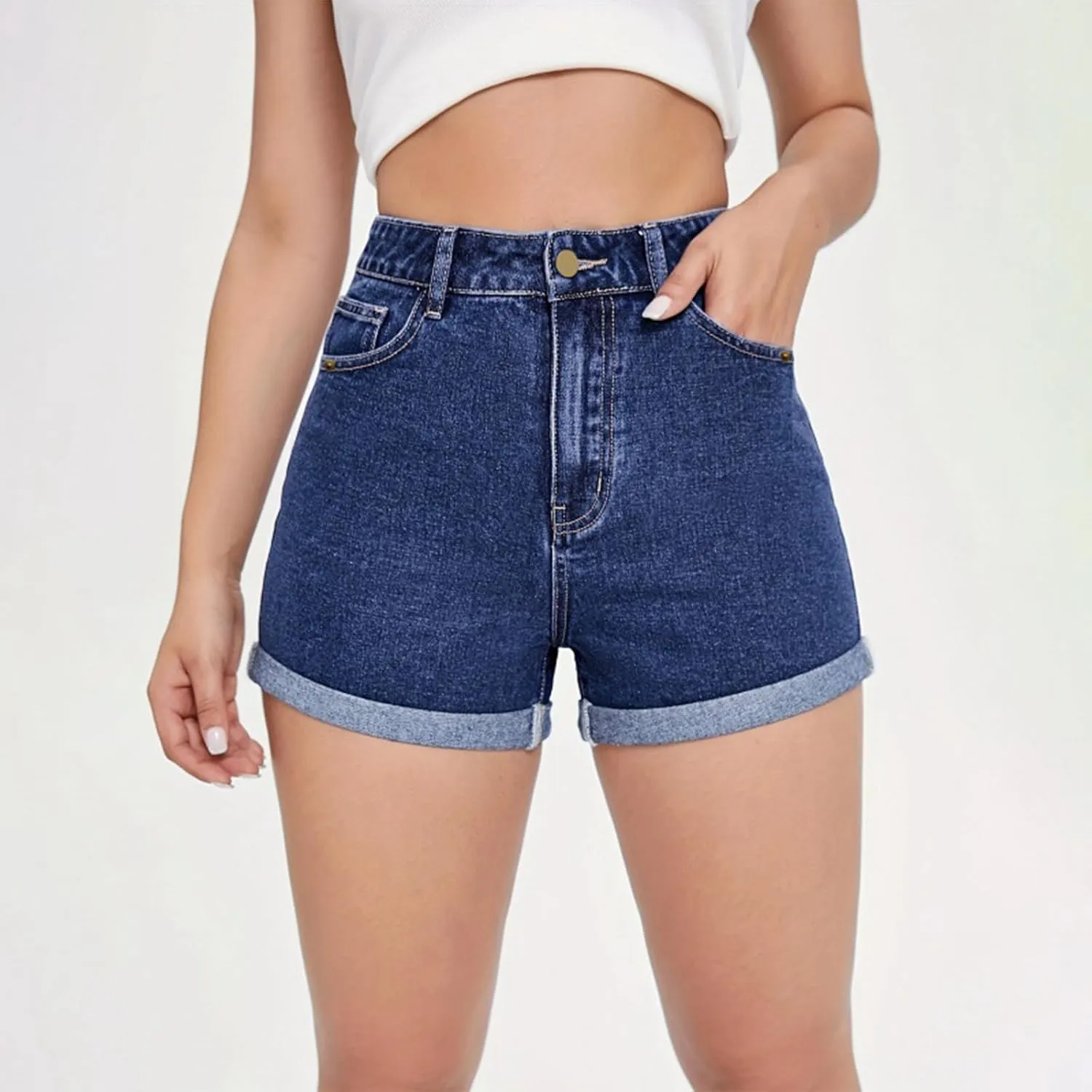 Womens Mid-High Waisted Ripped Denim Jean Shorts Cutoff Stretchy 2025 Summer Casual Beach Wide Leg Hot Short Pants