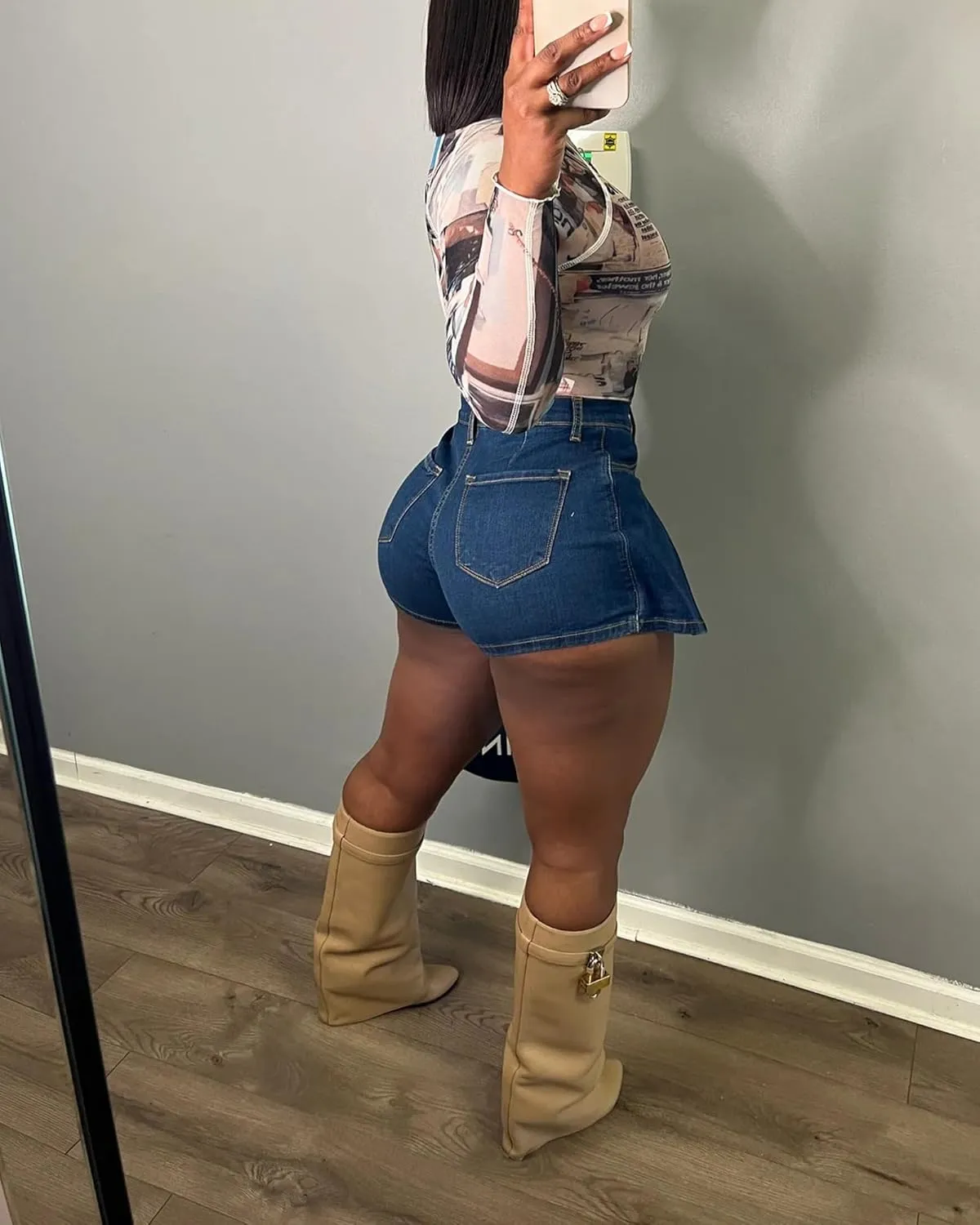Women's Mini Jean Skirts Slit Bodycon Denim Skirt with Pockets Summer Vintage Streetwear