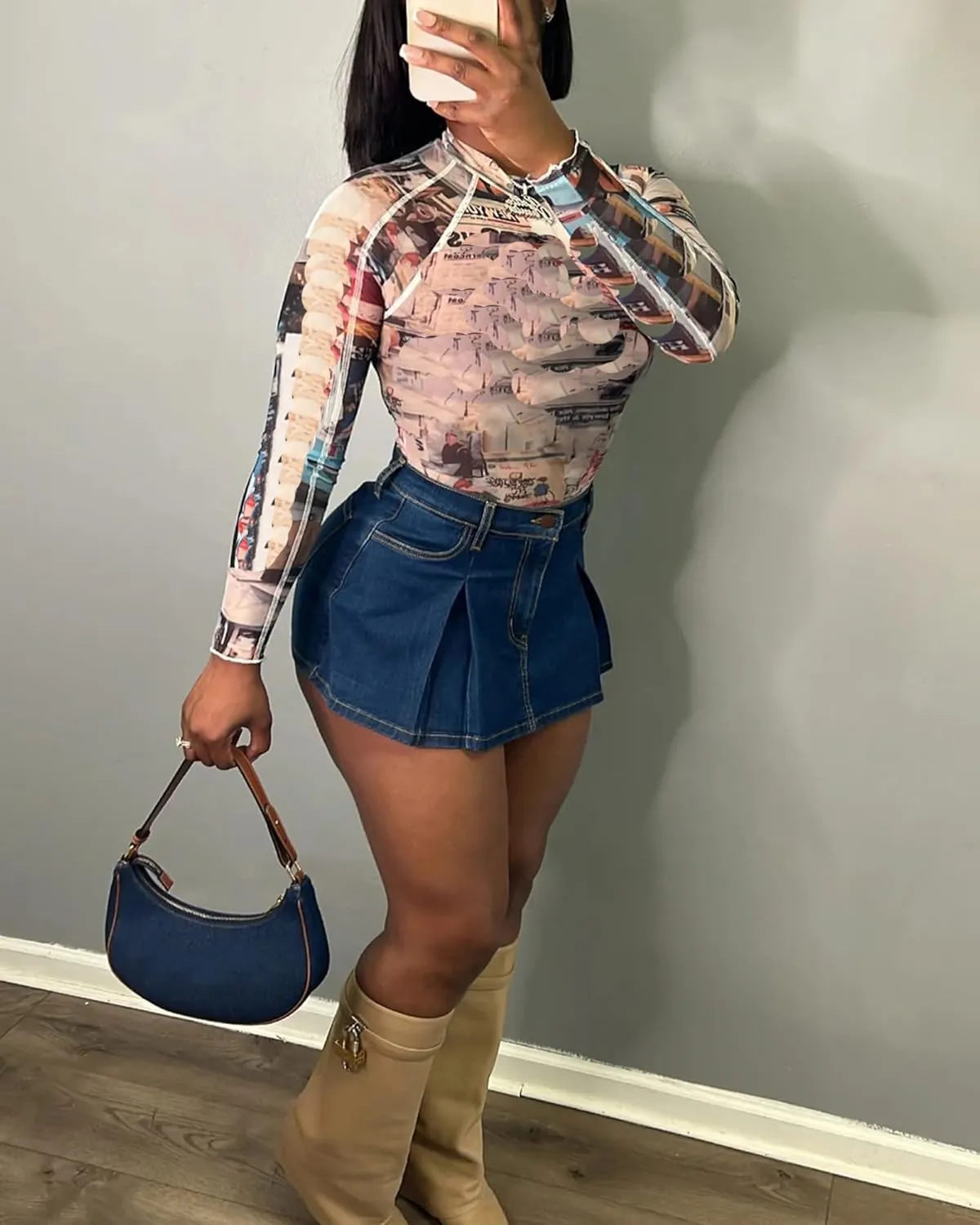 Women's Mini Jean Skirts Slit Bodycon Denim Skirt with Pockets Summer Vintage Streetwear