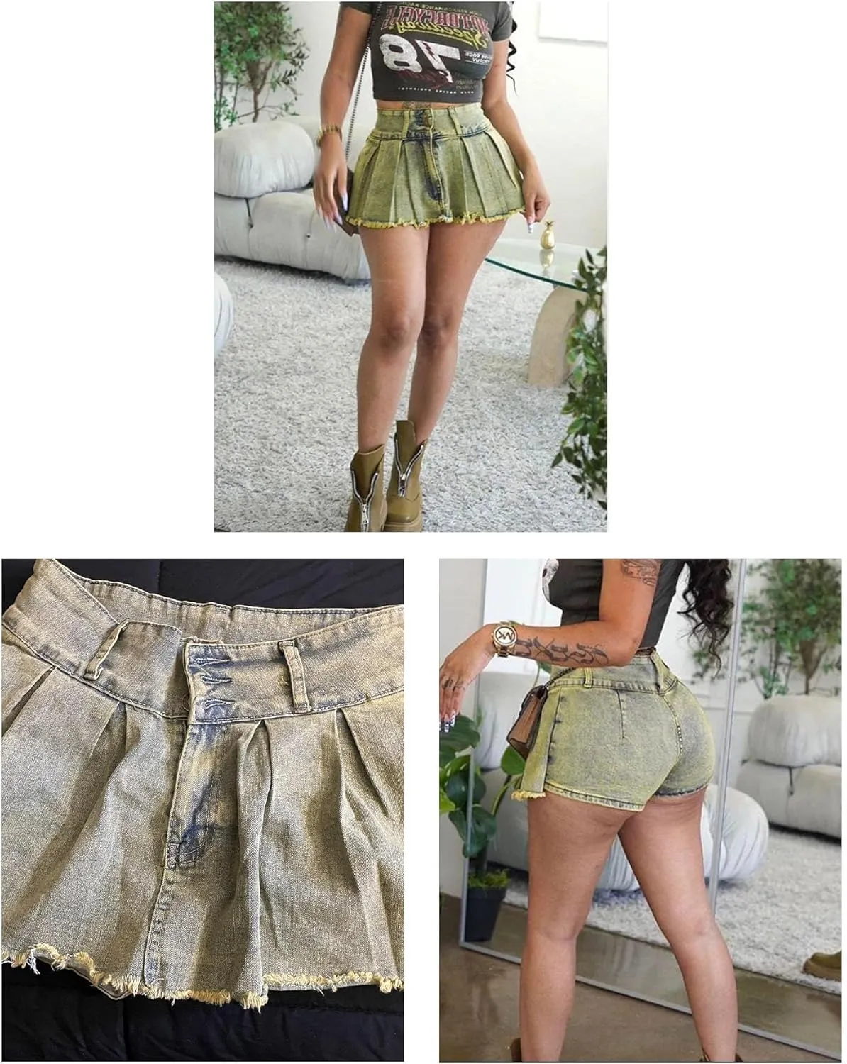Women's Mini Jean Skirts Slit Bodycon Denim Skirt with Pockets Summer Vintage Streetwear
