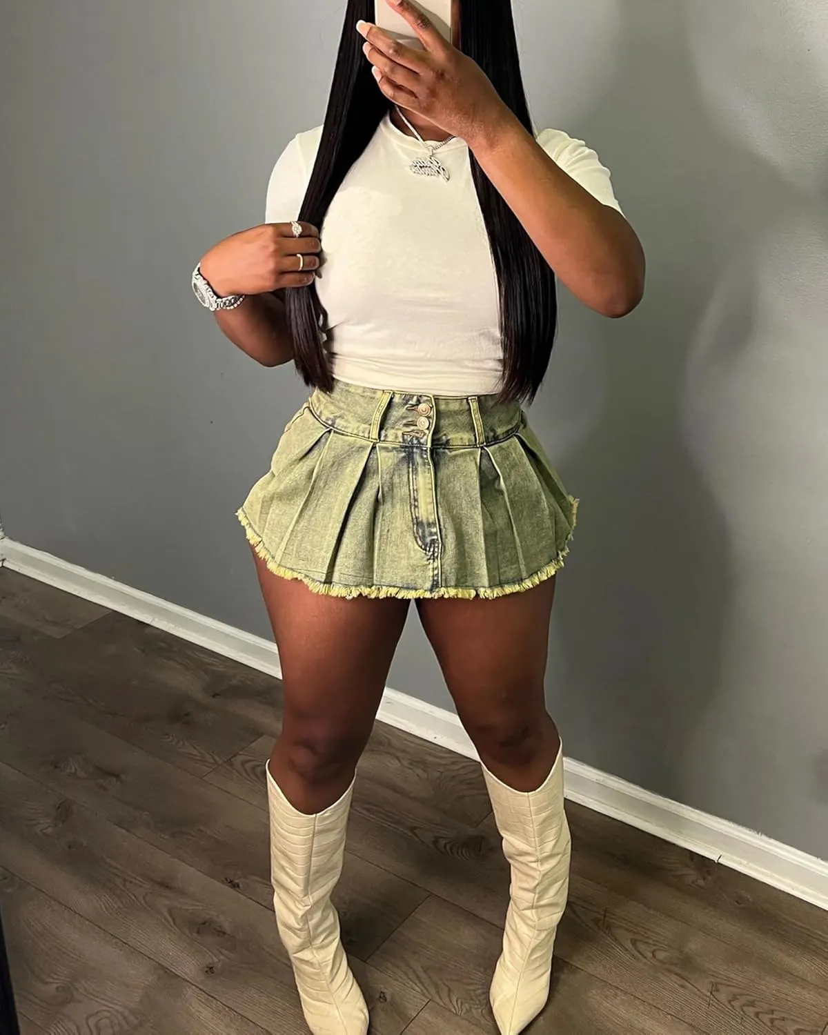 Women's Mini Jean Skirts Slit Bodycon Denim Skirt with Pockets Summer Vintage Streetwear