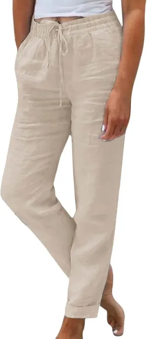 Womens Pajama Pants Cotton Palazzo Pants Wide Leg Long Pant Trousers with Pocket Lightweight Elastic Waist Pant