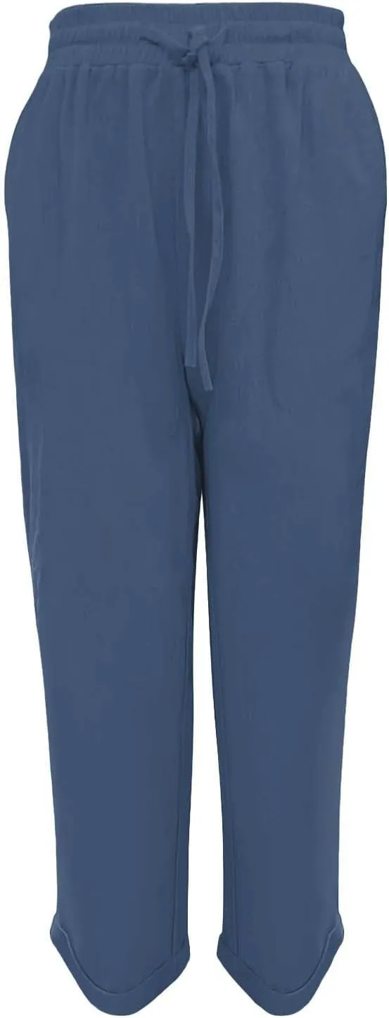 Womens Pajama Pants Cotton Palazzo Pants Wide Leg Long Pant Trousers with Pocket Lightweight Elastic Waist Pant