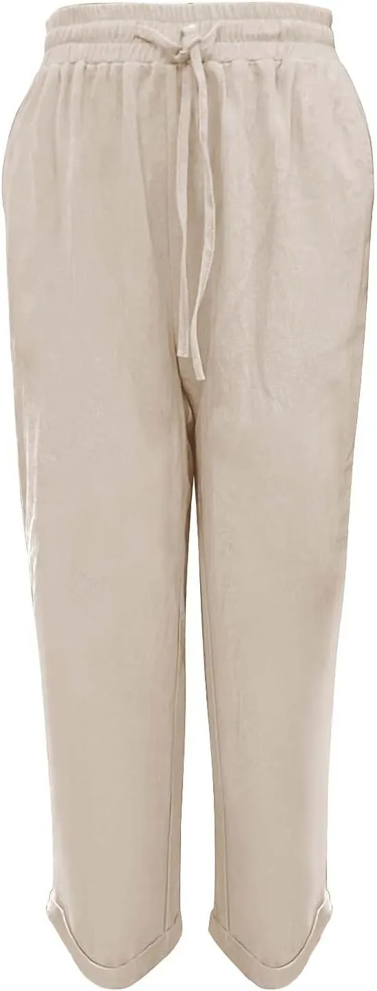 Womens Pajama Pants Cotton Palazzo Pants Wide Leg Long Pant Trousers with Pocket Lightweight Elastic Waist Pant