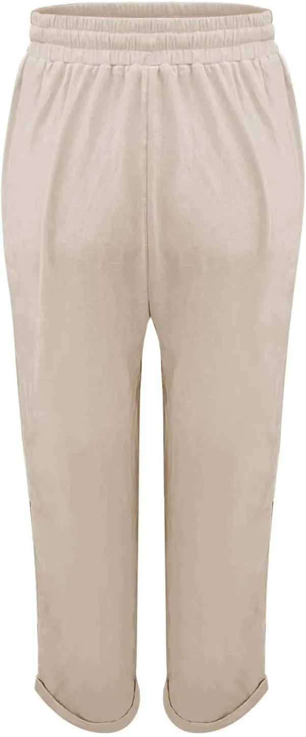 Womens Pajama Pants Cotton Palazzo Pants Wide Leg Long Pant Trousers with Pocket Lightweight Elastic Waist Pant