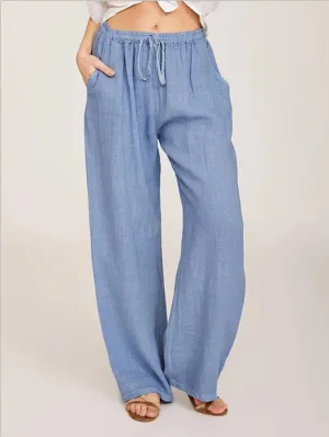 Women's Pants Cotton Linen Summer Wide Leg Casual Loose Drawstring with Pockets Trousers High Waist Palazzo Pants