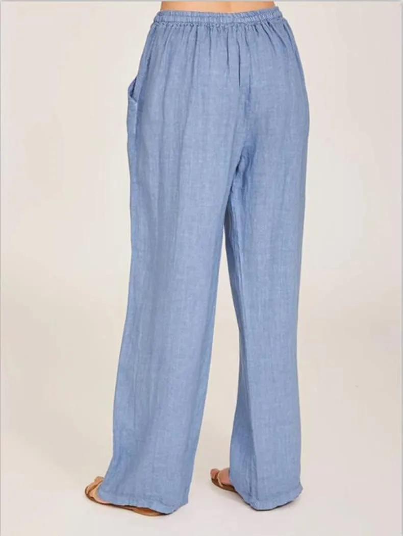 Women's Pants Cotton Linen Summer Wide Leg Casual Loose Drawstring with Pockets Trousers High Waist Palazzo Pants