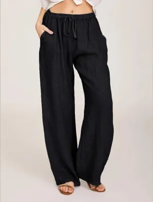 Women's Pants Cotton Linen Summer Wide Leg Casual Loose Drawstring with Pockets Trousers High Waist Palazzo Pants