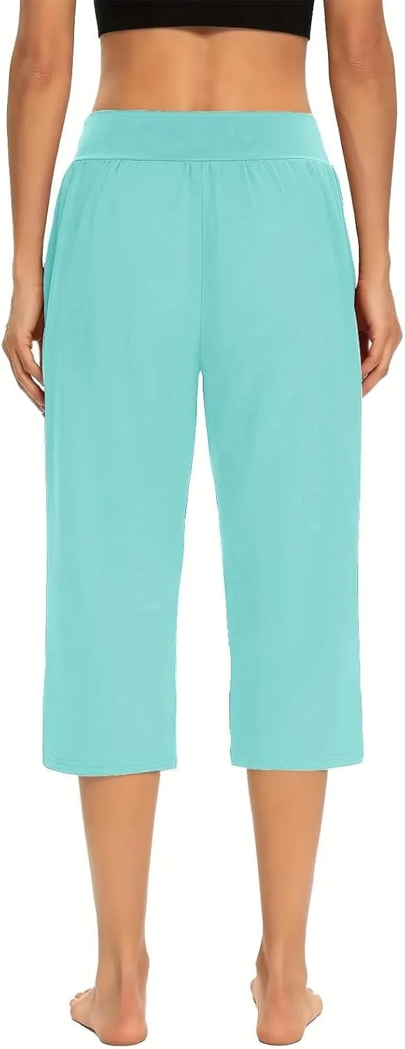 Women's Pants Elastic Waist Petite Cargo Womens Capris Loose Summer Capri Pants for Women Stretch Linen Cotton