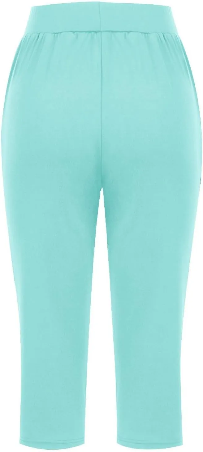 Women's Pants Elastic Waist Petite Cargo Womens Capris Loose Summer Capri Pants for Women Stretch Linen Cotton