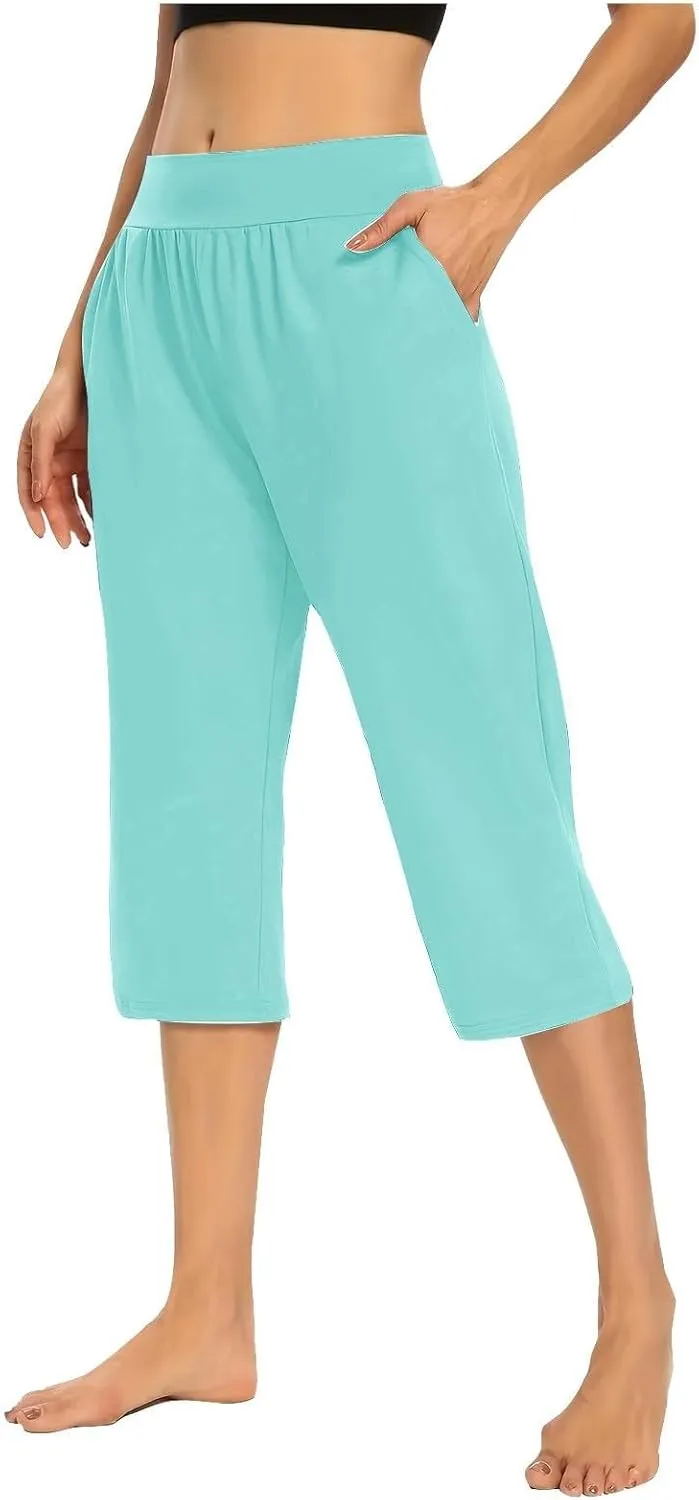 Women's Pants Elastic Waist Petite Cargo Womens Capris Loose Summer Capri Pants for Women Stretch Linen Cotton