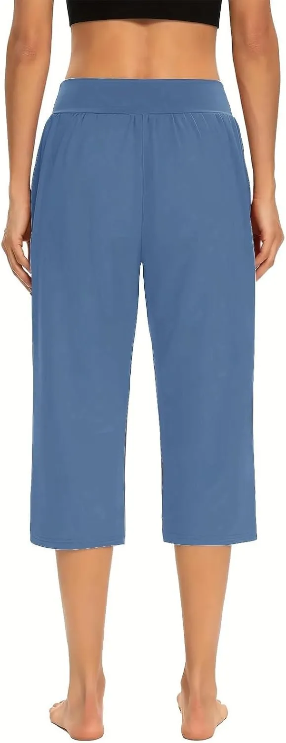 Women's Pants Elastic Waist Petite Cargo Womens Capris Loose Summer Capri Pants for Women Stretch Linen Cotton