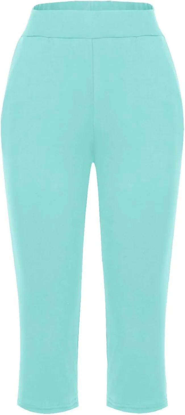 Women's Pants Elastic Waist Petite Cargo Womens Capris Loose Summer Capri Pants for Women Stretch Linen Cotton