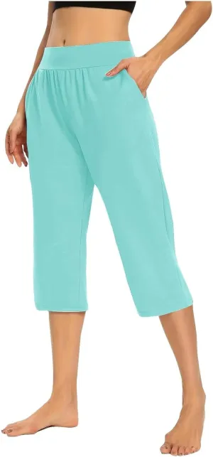 Women's Pants Elastic Waist Petite Cargo Womens Capris Loose Summer Capri Pants for Women Stretch Linen Cotton