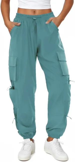 Womens Parachute Cargo Pants with Pockets Quick Dry Hiking Pants Lightweight Water-Resistant Baggy Joggers