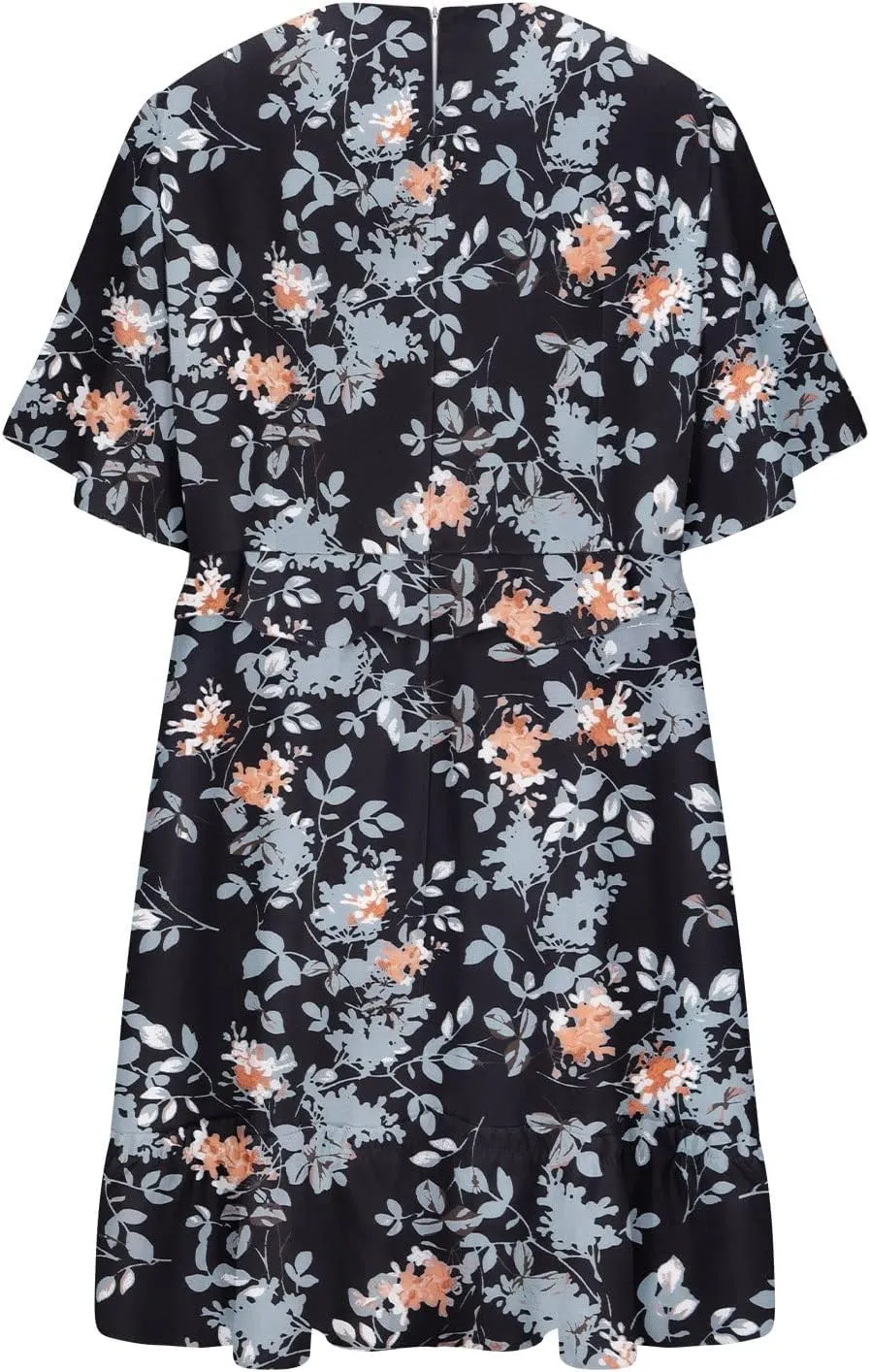 Women's Plus Size Summer Mini Dress with Ditsy Floral Print Ruffle Detail Floral Print Ruffle Mini Flowy Dress