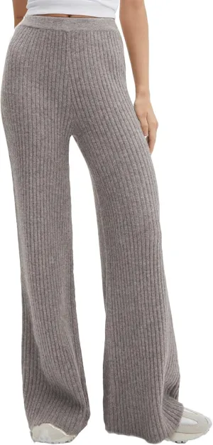 Women's Ribbed Knit Wide Leg Pants Elastic High Waist Straight Leg Palazzo Sweater Pants Loose Fit Trousers