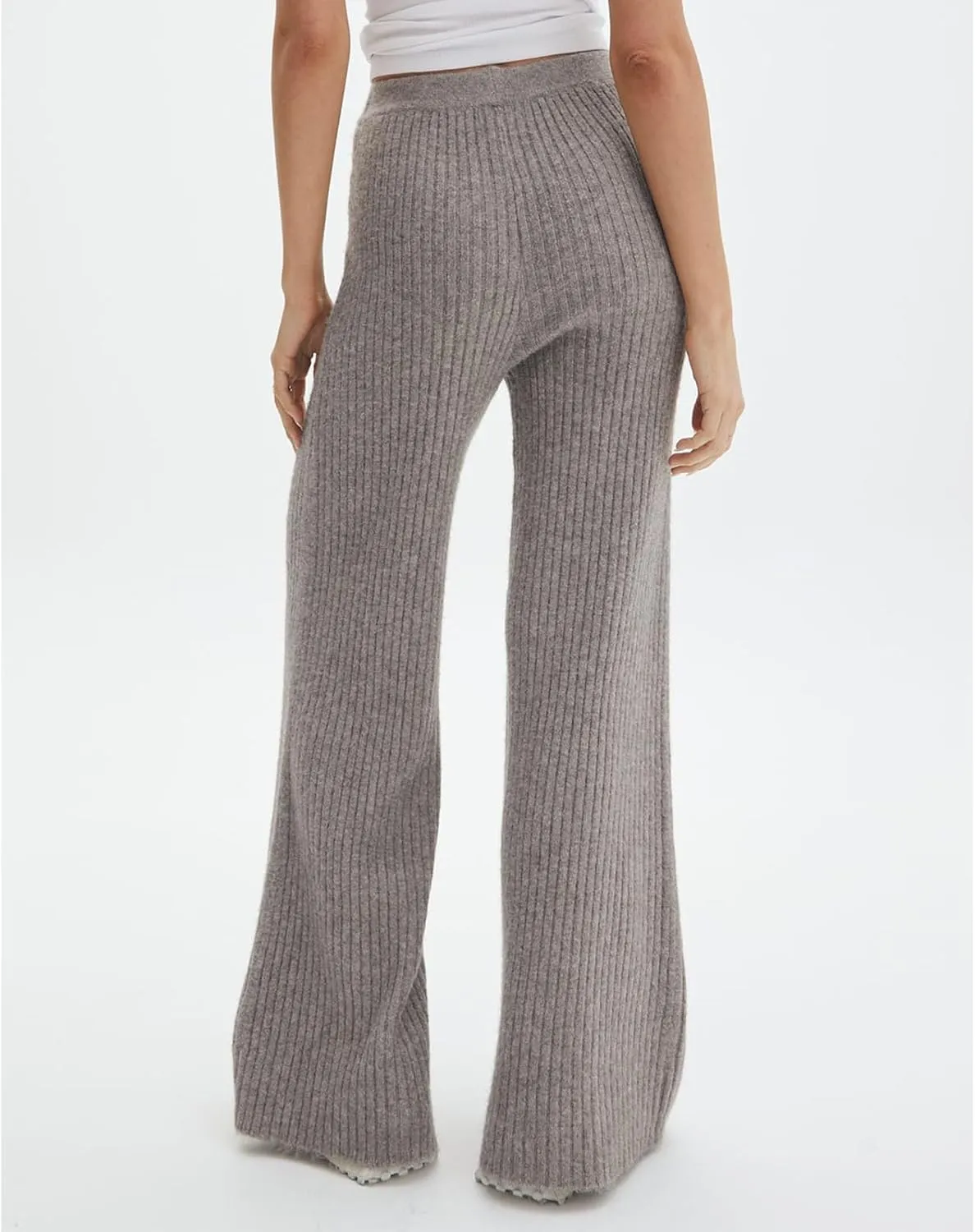Women's Ribbed Knit Wide Leg Pants Elastic High Waist Straight Leg Palazzo Sweater Pants Loose Fit Trousers