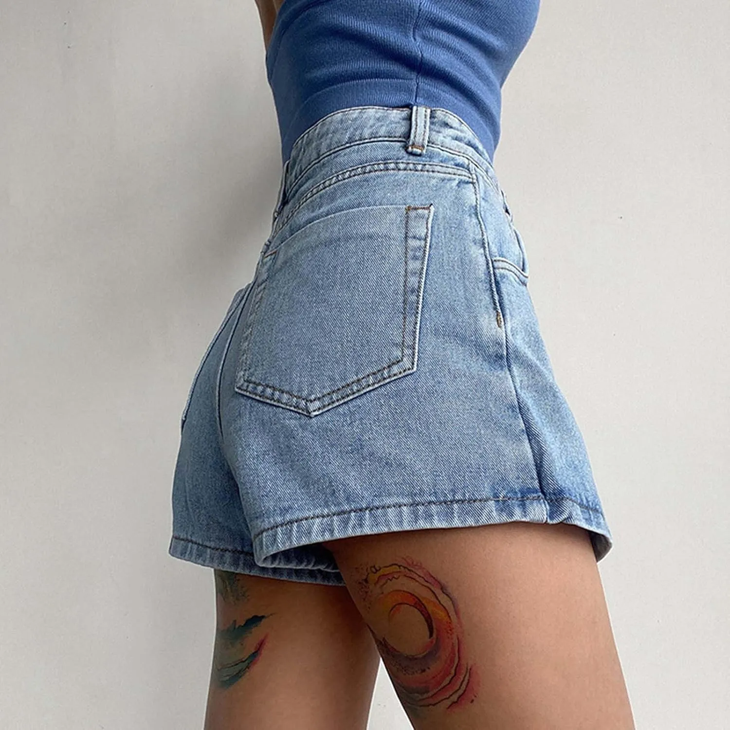 Women's Slimming Jean Skort Summer Trendy 2 in 1 High Waisted A Line Skirts Streetwear Casual Irregular Denim Shorts