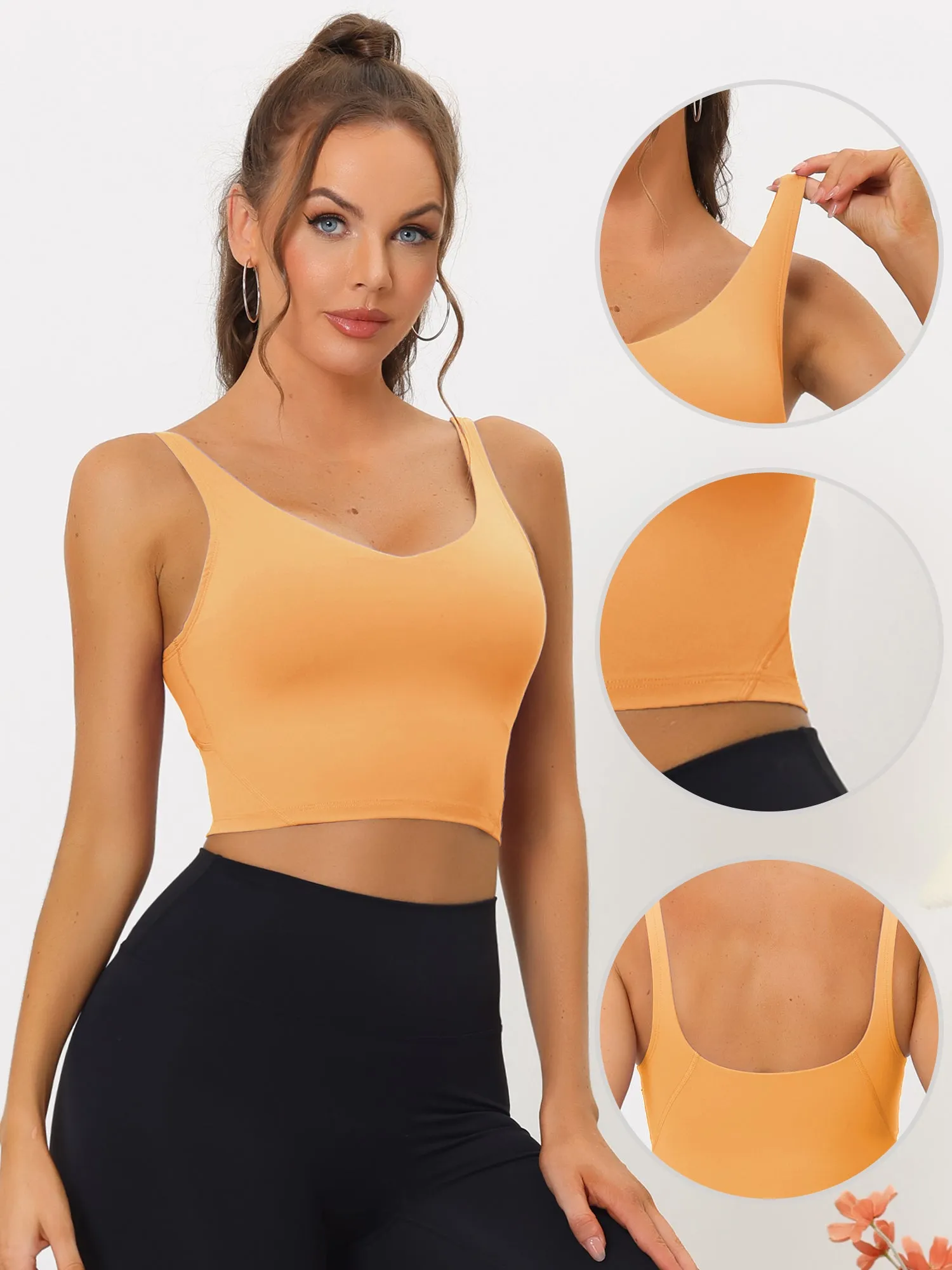 Women's Sports Bra Workout Fitness Longline Wireless Padded Yoga Tank Tops with Medium Support