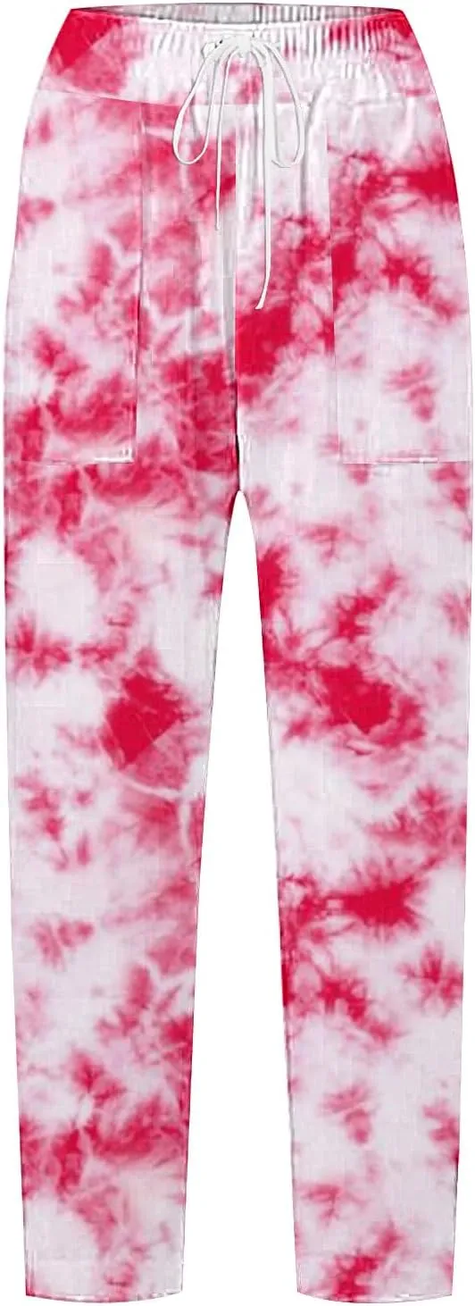 Women's Summer Casual Linen Pants Capri Pants with Pockets Wide Leg Cropped Pants for Women Crop Beach Trousers