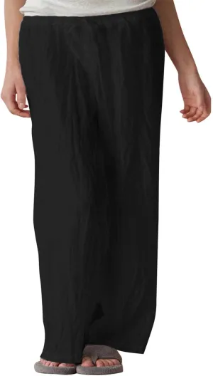 Womens Summer Cotton Linen Casual Trousers Solid Color Wide Leg Loose Pants Drawstring Elastic Waist Comfy