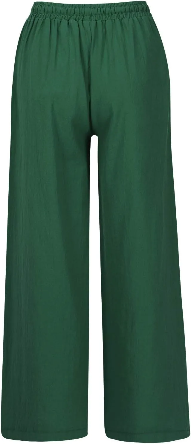 Women's Summer Drawstring Waist Wide Leg Loose Cotton Linen Palazzo Pants High Waisted 2025 Summer Lounge Trouser