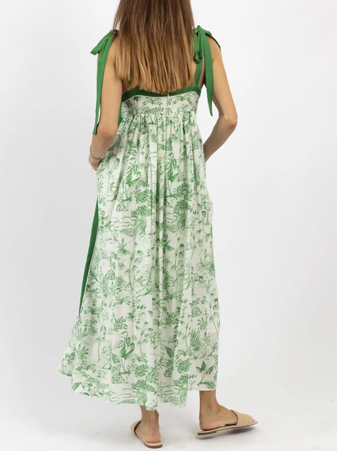 Women's Summer Floral Smocked Flowy Shoulder Tie Dress Boho Tie Shoulder Long Dress Y2k Ruffle Causal Beach Vacation Sundress
