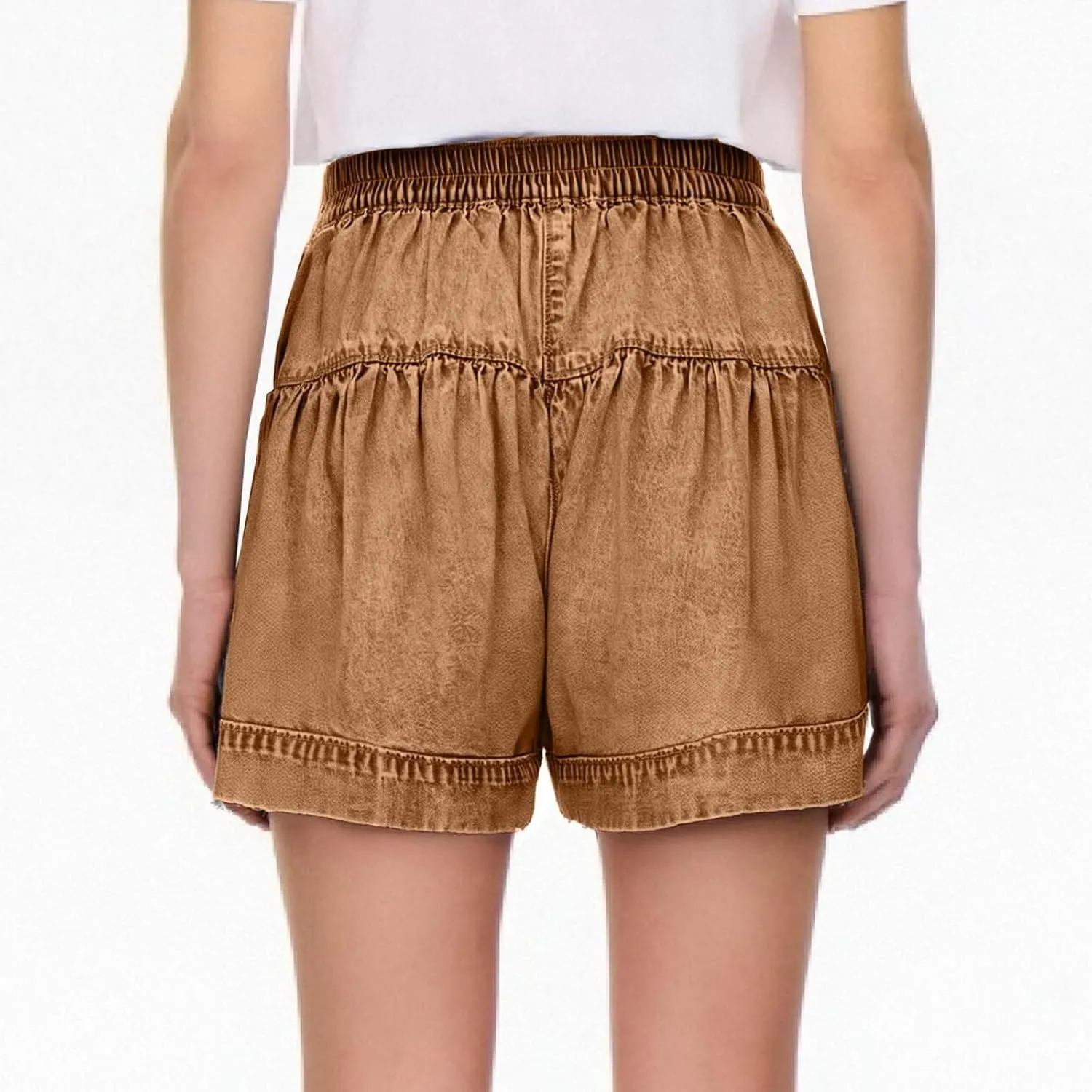 Womens Summer Flowy Jean Short Button Up High Waisted Wide Leg Denim Skort Pleated Ruffle Stretchy Short with Pockets