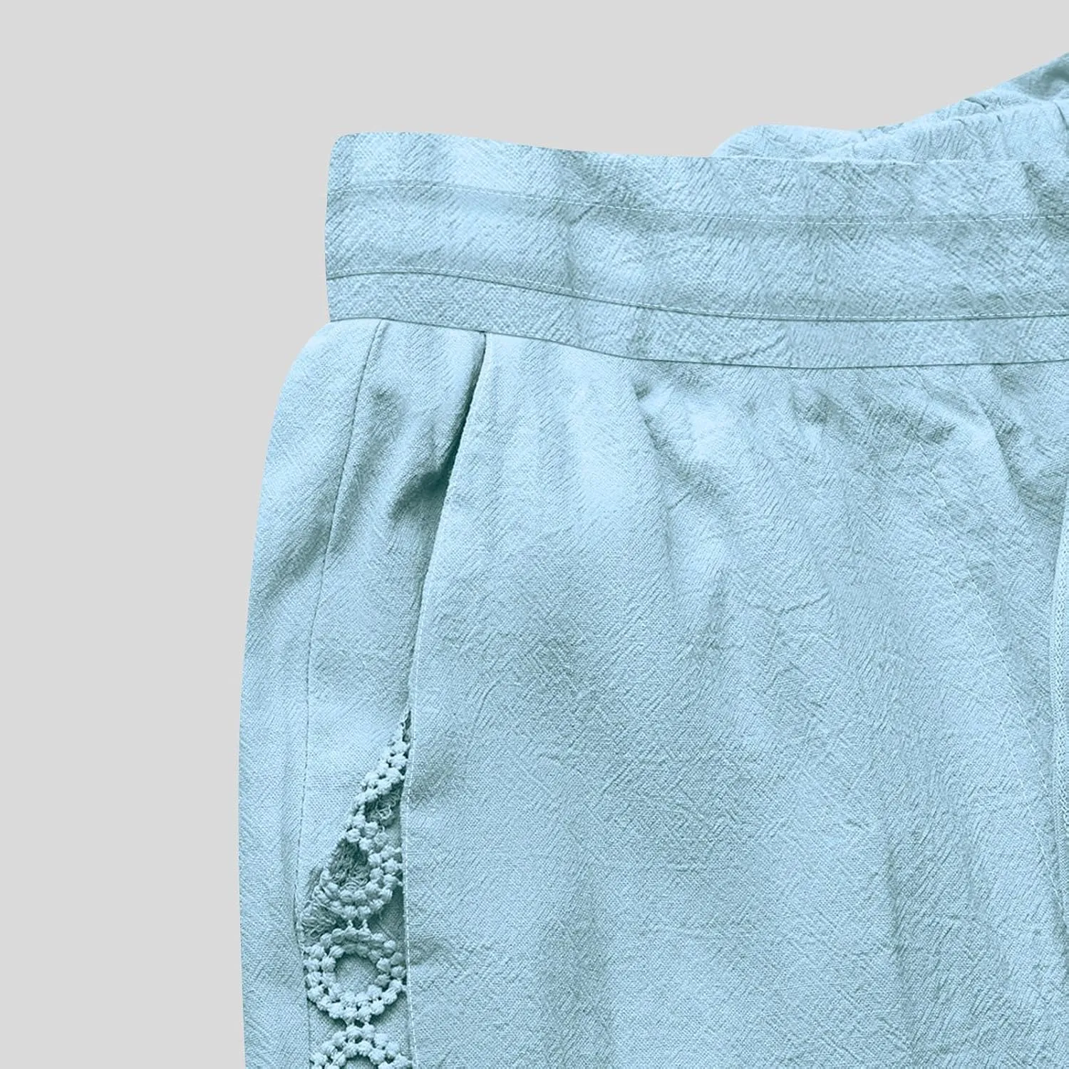 Womens Summer Linen Pants Beach Vacation Clothing Wide Leg High Waisted Drawstring Lace Cutout Linen Pants Trousers