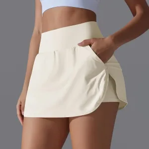 Womens Tennis Shorts Trendy Fake Two-Piece High Waist Sports Pants Gym Yoga Casual Solid Athletic Skirt Shorts 2025
