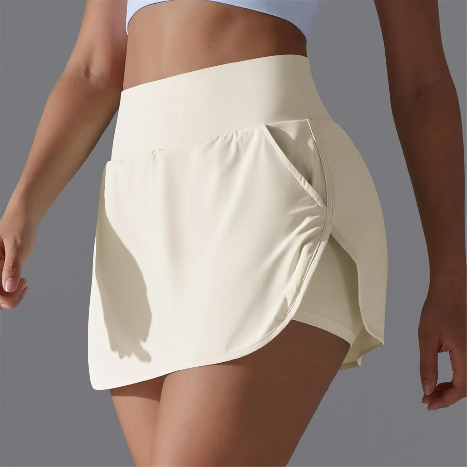 Womens Tennis Shorts Trendy Fake Two-Piece High Waist Sports Pants Gym Yoga Casual Solid Athletic Skirt Shorts 2025