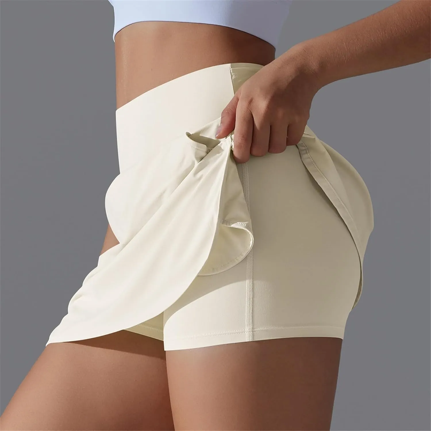 Womens Tennis Shorts Trendy Fake Two-Piece High Waist Sports Pants Gym Yoga Casual Solid Athletic Skirt Shorts 2025