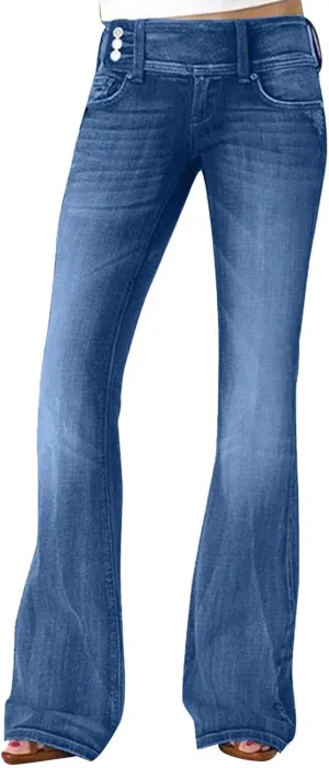 Women's Vintage Flare Jeans High Waist Stretch Denim Bell Bottoms Jeans Retro Bell-Bottomed Pants Plus Size