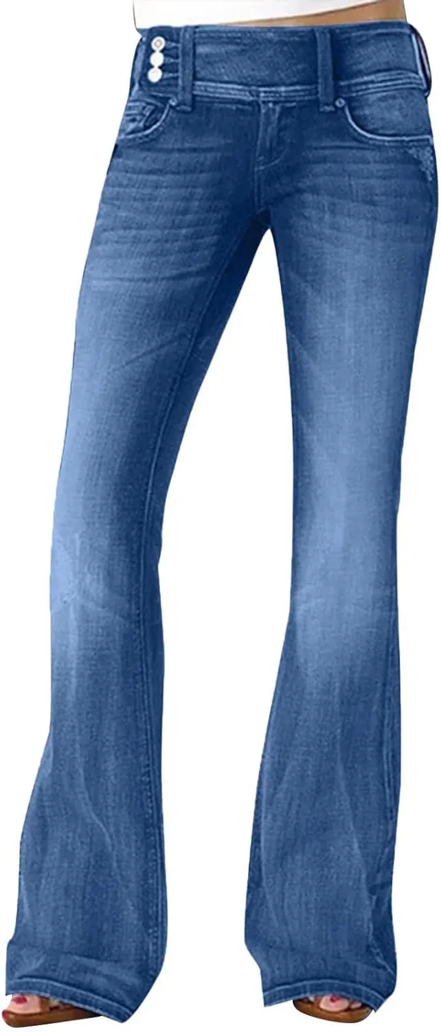 Women's Vintage Flare Jeans High Waist Stretch Denim Bell Bottoms Jeans Retro Bell-Bottomed Pants Plus Size