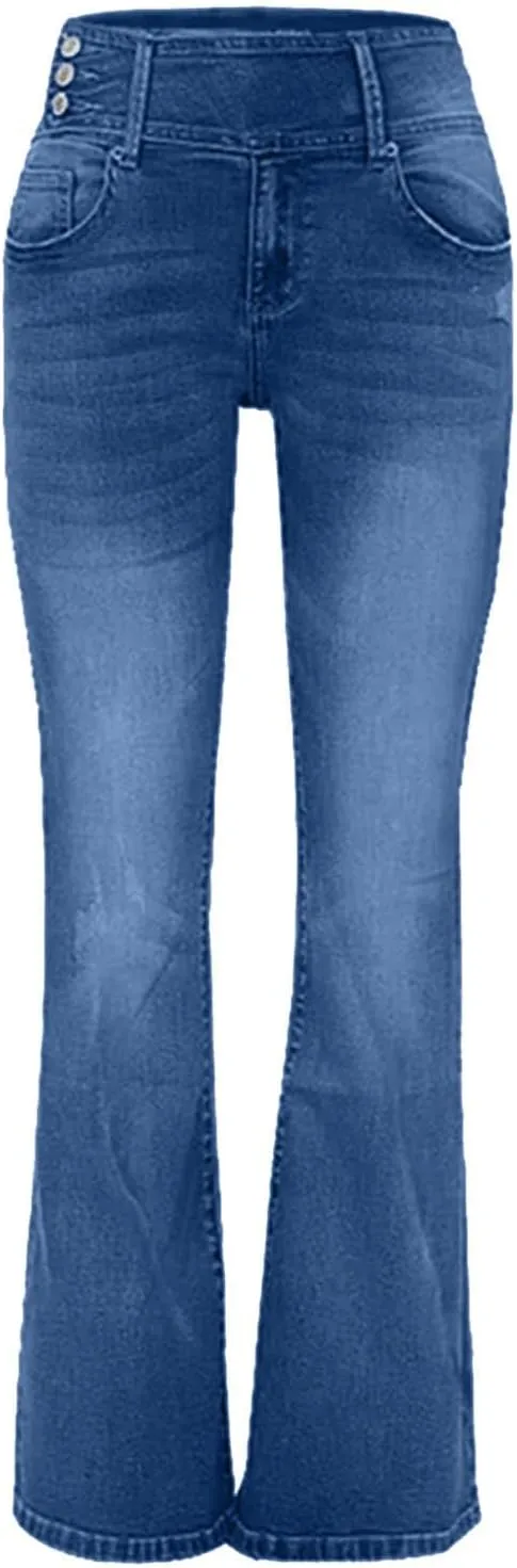 Women's Vintage Flare Jeans High Waist Stretch Denim Bell Bottoms Jeans Retro Bell-Bottomed Pants Plus Size