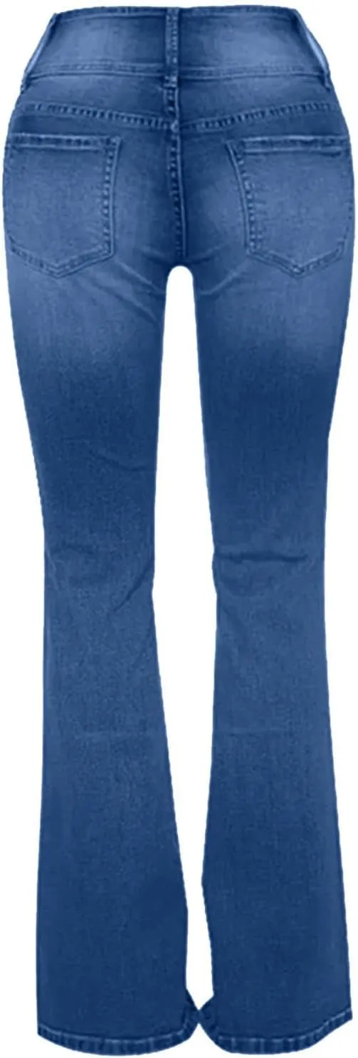 Women's Vintage Flare Jeans High Waist Stretch Denim Bell Bottoms Jeans Retro Bell-Bottomed Pants Plus Size