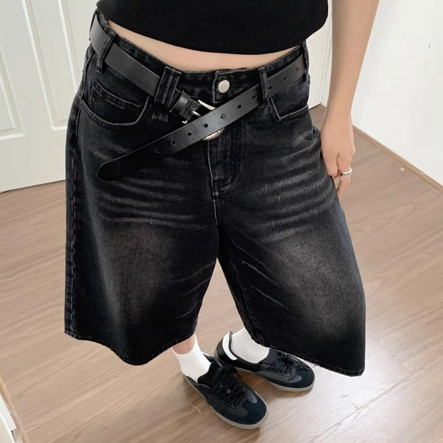 Women's Wide Leg Jeans High Waisted Casual Stretchy Capri Pants Girls Trendy Summer Y2k Baggy Vintage Denim Shorts