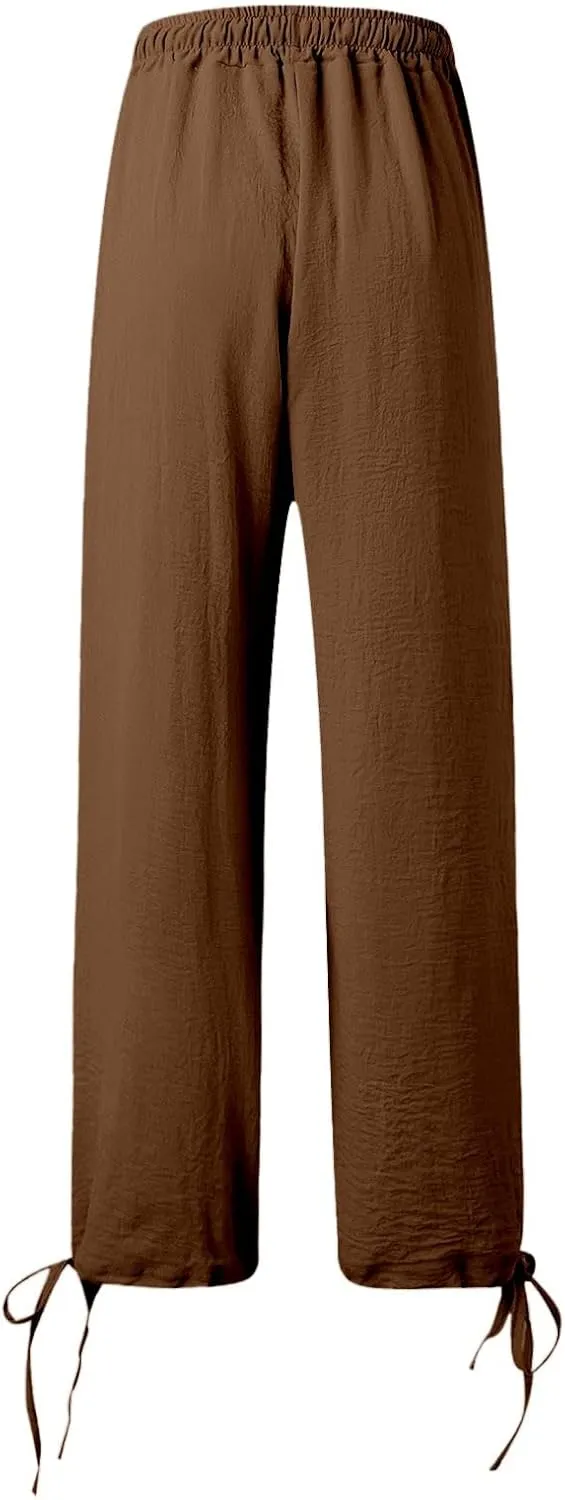 Womens Wide Leg Pants Drawstring 2025 Baggy Y2K Summer Stretchy Boho Beach Pants Resort Wear Beach Trendy Palazzo Trousers