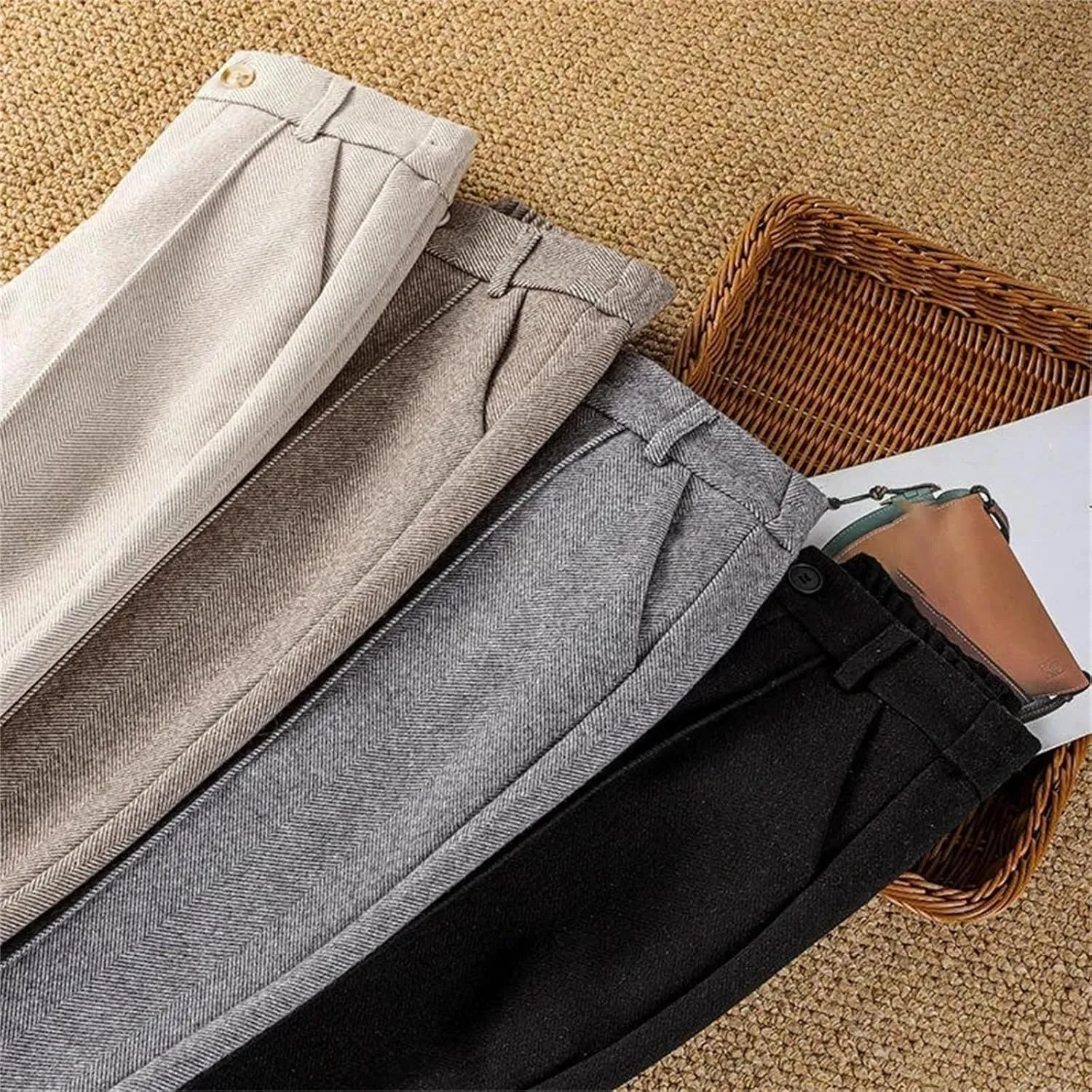 Women's Wool Knit Pants - High Waist Elastic Thick Casual Winter Soft Warm Trousers