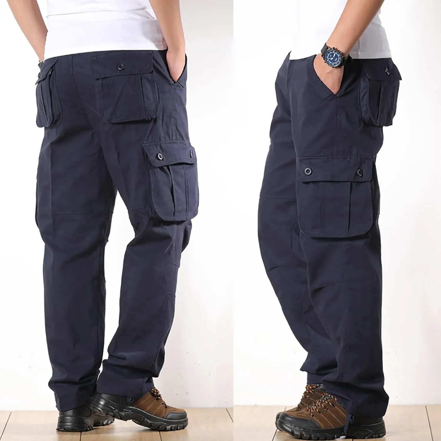 Work Pants for Men Big and Tall Casual Fleece Loose Open Bottom Athletic Pants Straight Leg Outdoor Hiking Pants
