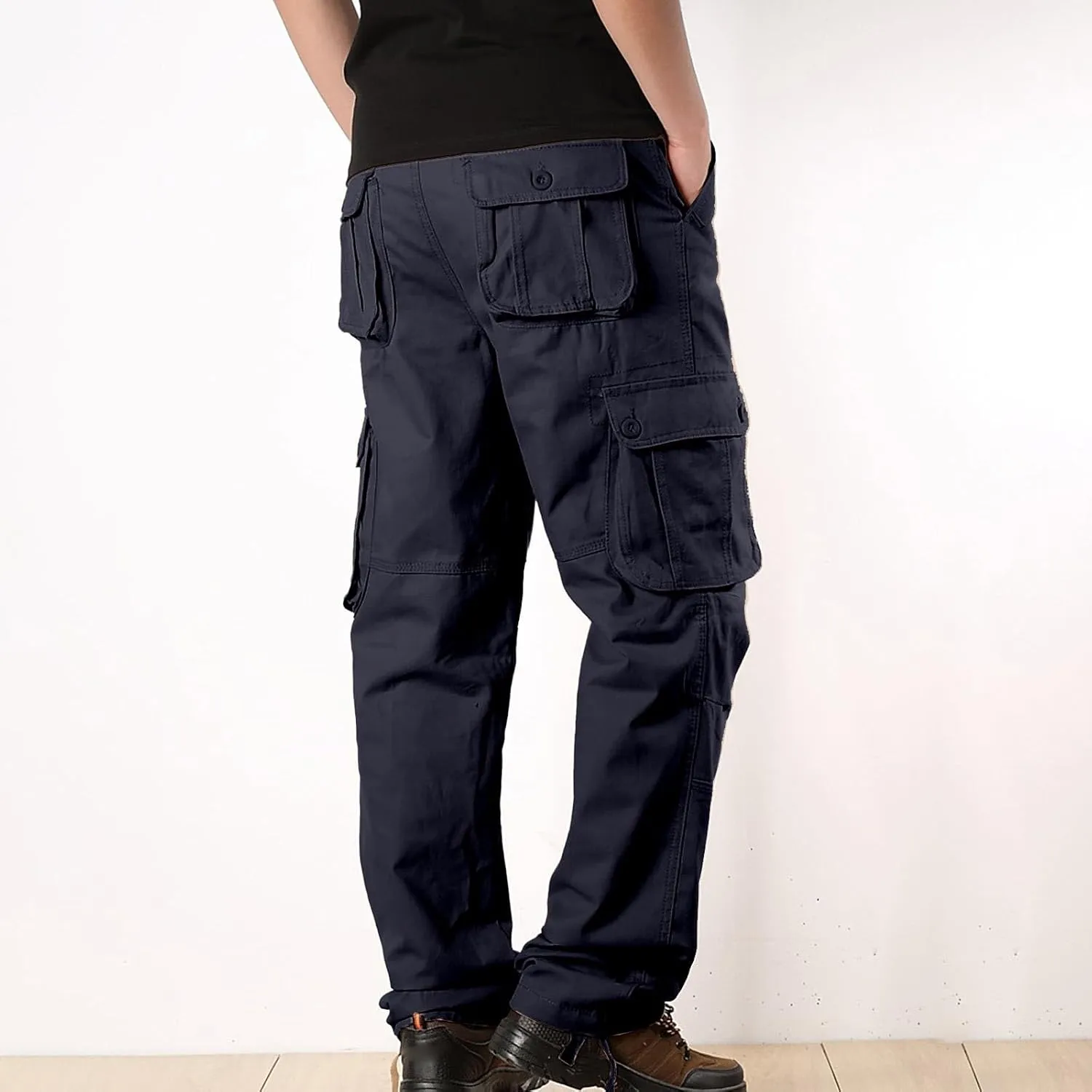 Work Pants for Men Big and Tall Casual Fleece Loose Open Bottom Athletic Pants Straight Leg Outdoor Hiking Pants