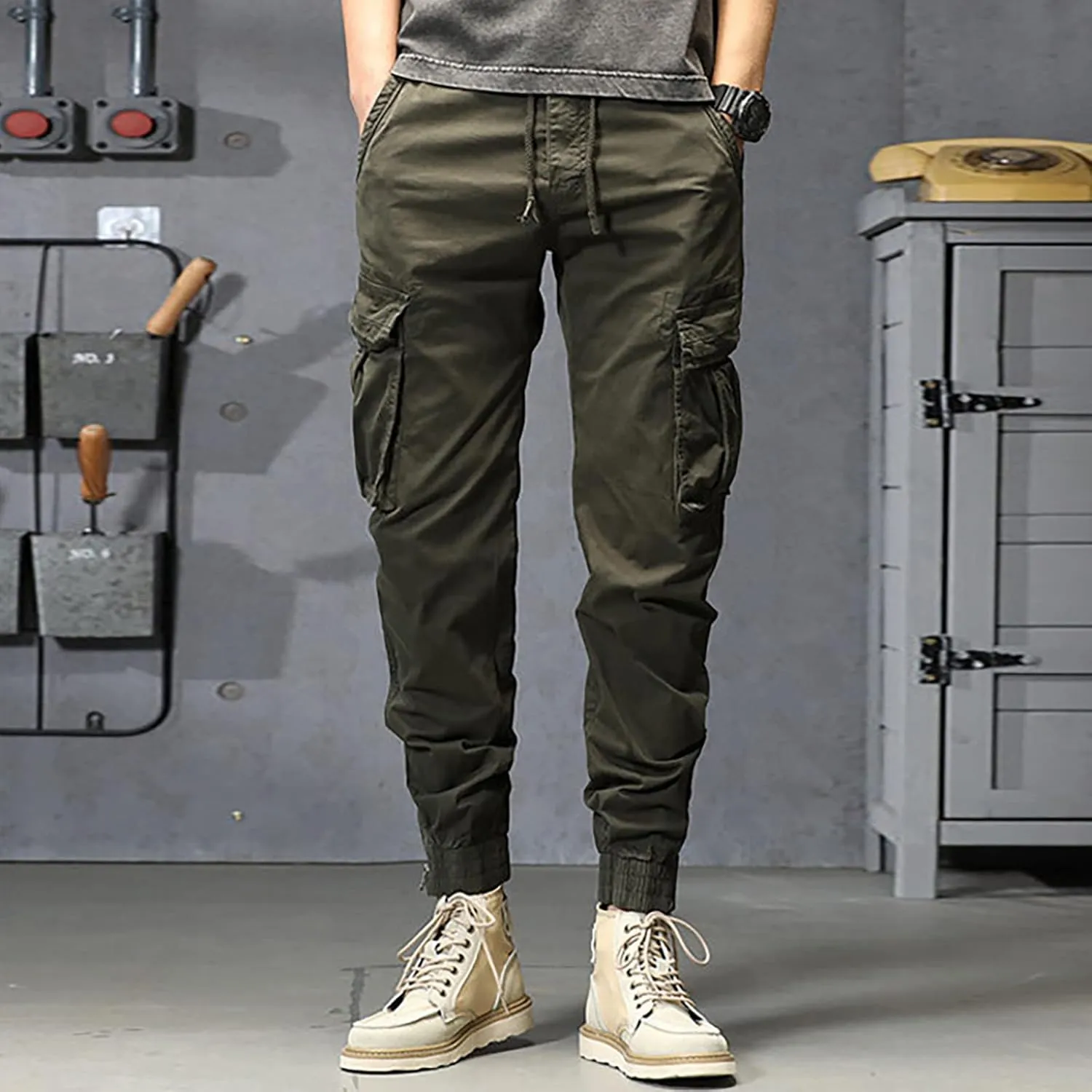 Work Pants for Men Slim Fit Men's Wild Cargo Pants Casual Joggers Sweatpants Outdoor Waterproof Hiking Work Pants