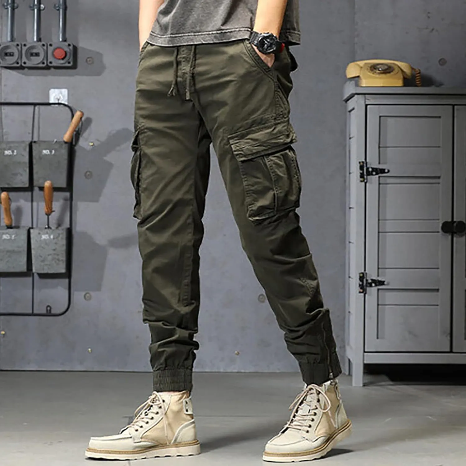 Work Pants for Men Slim Fit Men's Wild Cargo Pants Casual Joggers Sweatpants Outdoor Waterproof Hiking Work Pants