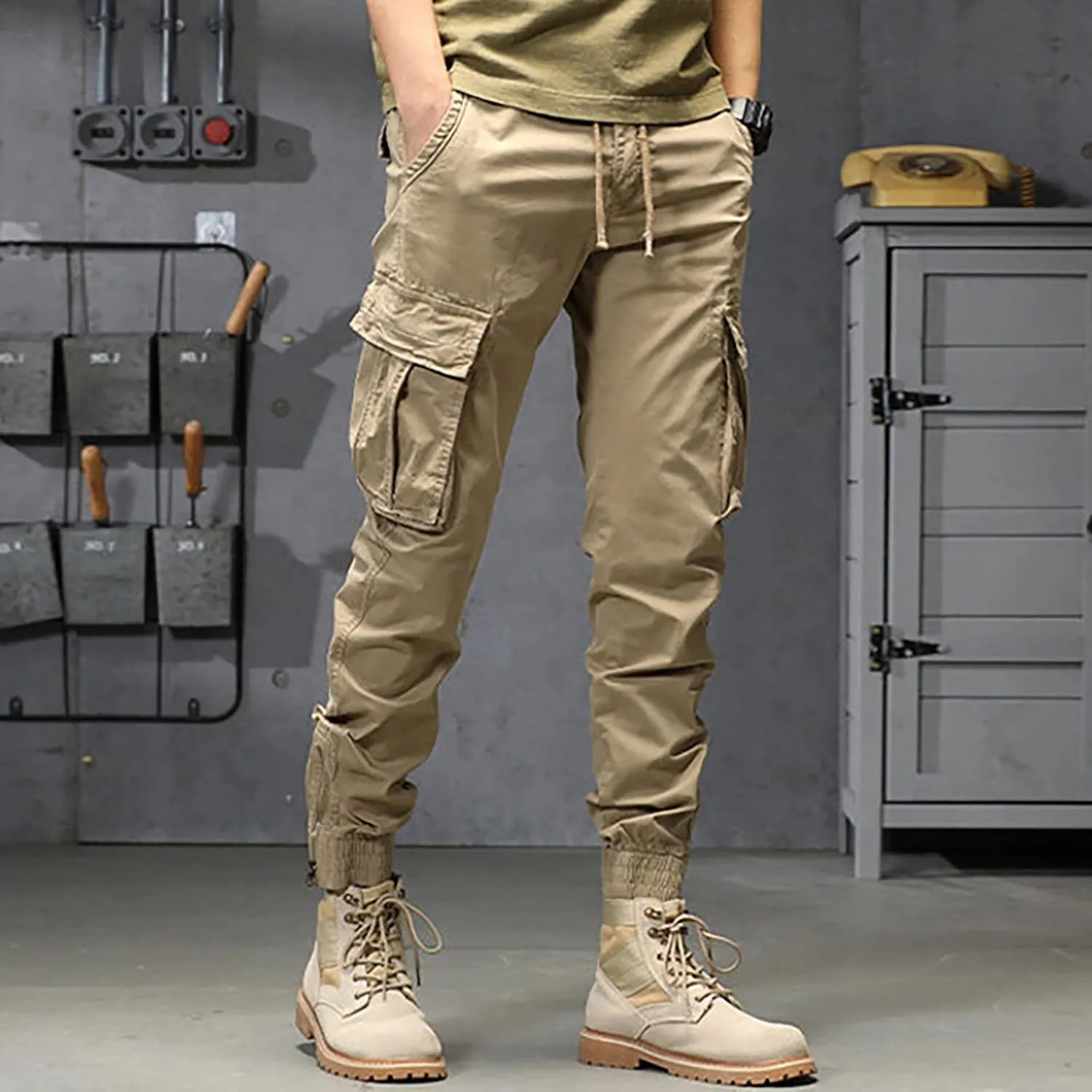 Work Pants for Men Slim Fit Men's Wild Cargo Pants Casual Joggers Sweatpants Outdoor Waterproof Hiking Work Pants