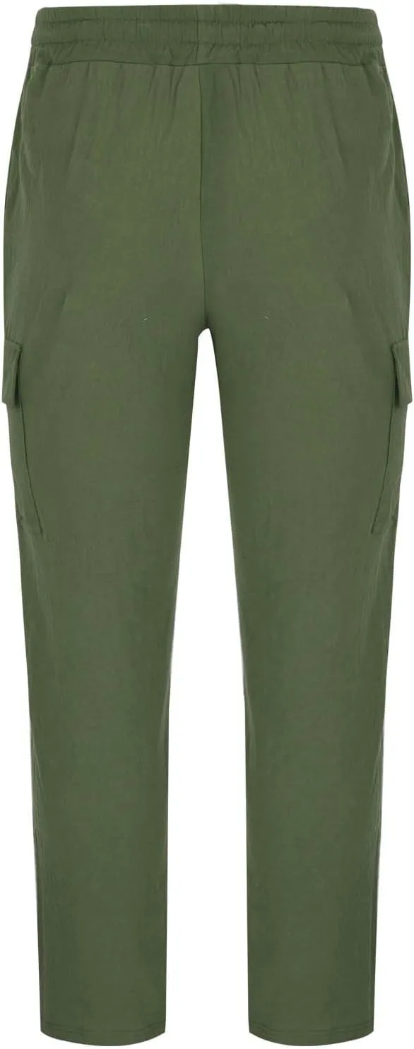 Xiaojmake Mens Linen Cargo Pants Drawstring Casual Hiking Pant Rolled Up Hem Athletic Trouser Cotton Loose Straight Sweatpant