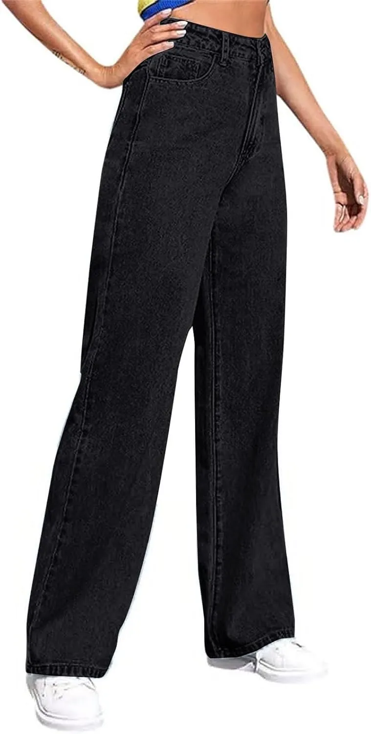 XOWRTE Women's High Waisted Wide Leg Jeans Slimming Drag Straight Leg with Vintage American Drop Pants Denim